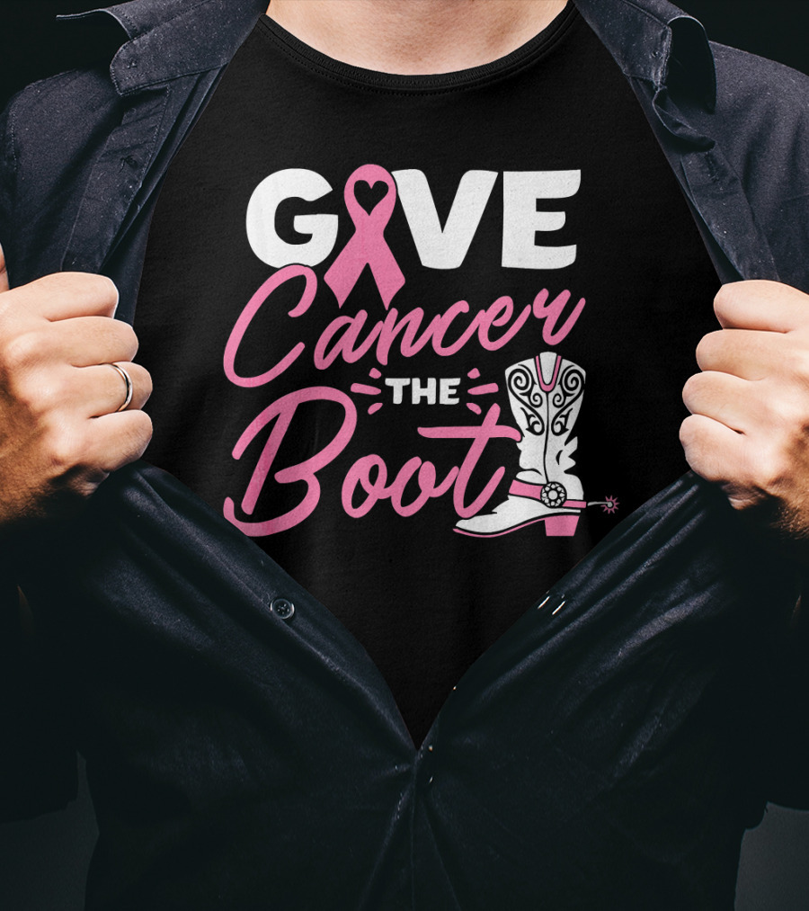 Give Cancer The Boot Pink Ribbon Breast T-Shirt