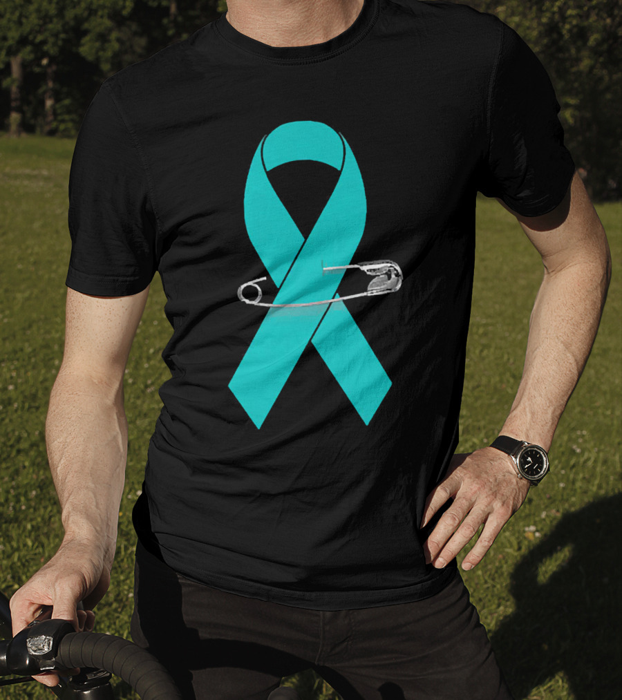 Ovarian Cancer Awareness Walk Support Ribbon With Safety Pin T-Shirt