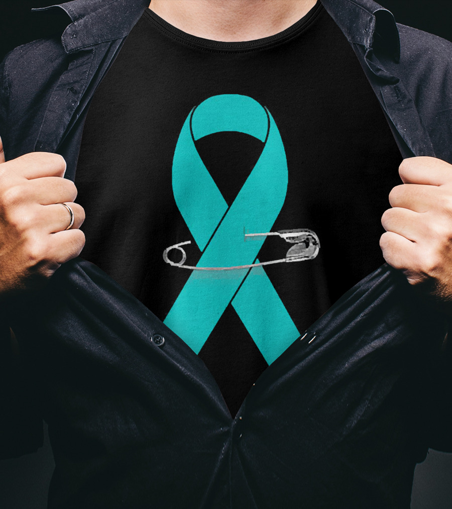 Ovarian Cancer Awareness Walk Support Ribbon With Safety Pin T-Shirt