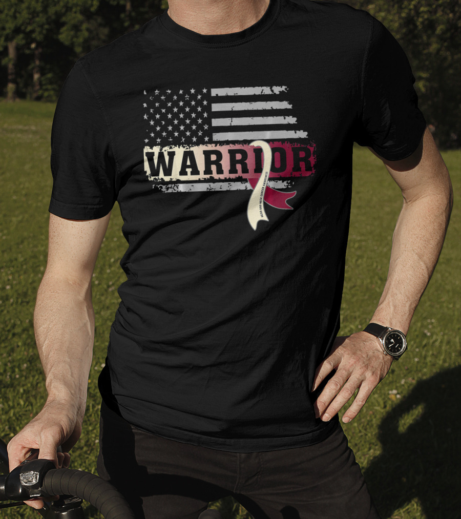 Warrior Head And Neck Cancer Ribbon American Flag T-Shirt