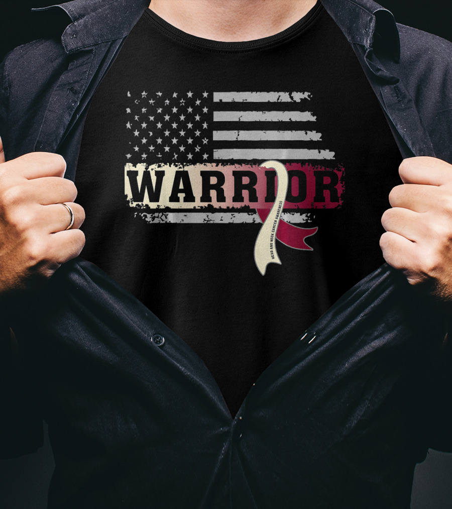 Warrior Head And Neck Cancer Ribbon American Flag T-Shirt