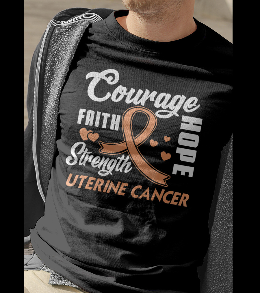 Courage Faith Strength Hope Uterine Cancer Fight Wear Peach T-Shirt