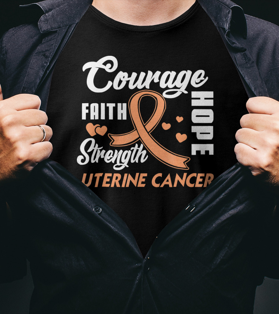 Courage Faith Strength Hope Uterine Cancer Fight Wear Peach T-Shirt