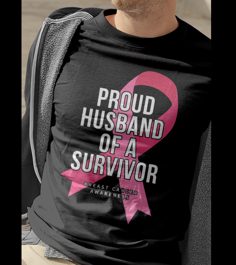 Proud Husband Of A Survivor Breast Cancer Awareness Pink T-Shirt