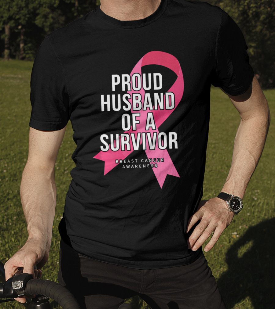 Proud Husband Of A Survivor Breast Cancer Awareness Pink T-Shirt