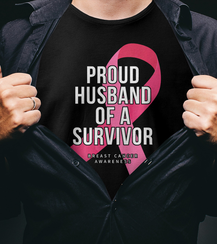Proud Husband Of A Survivor Breast Cancer Awareness Pink T-Shirt