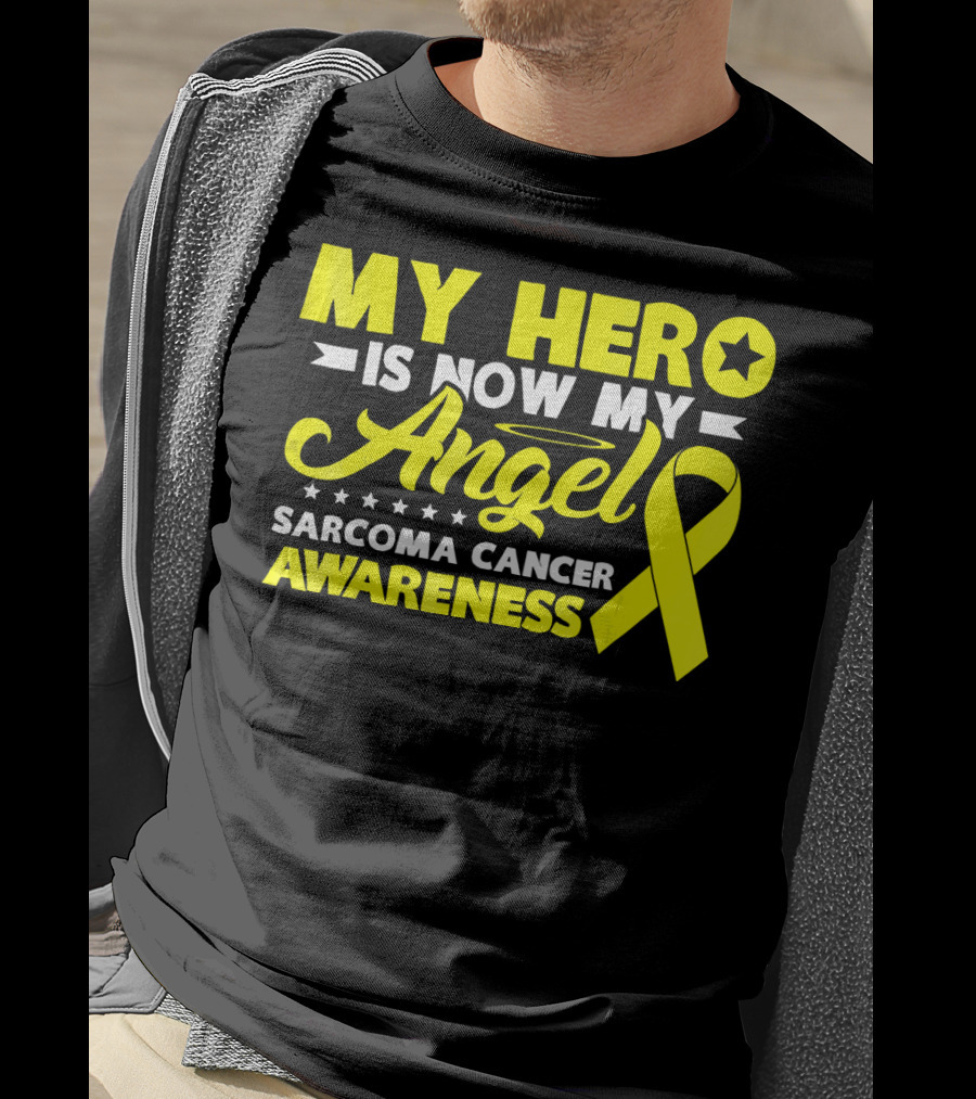 My Hero Is Now My Angel Sarcoma Cancer Awareness Yellow T-Shirt