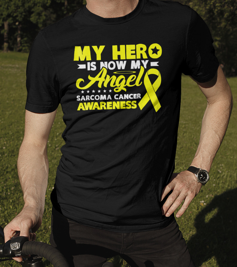 My Hero Is Now My Angel Sarcoma Cancer Awareness Yellow T-Shirt