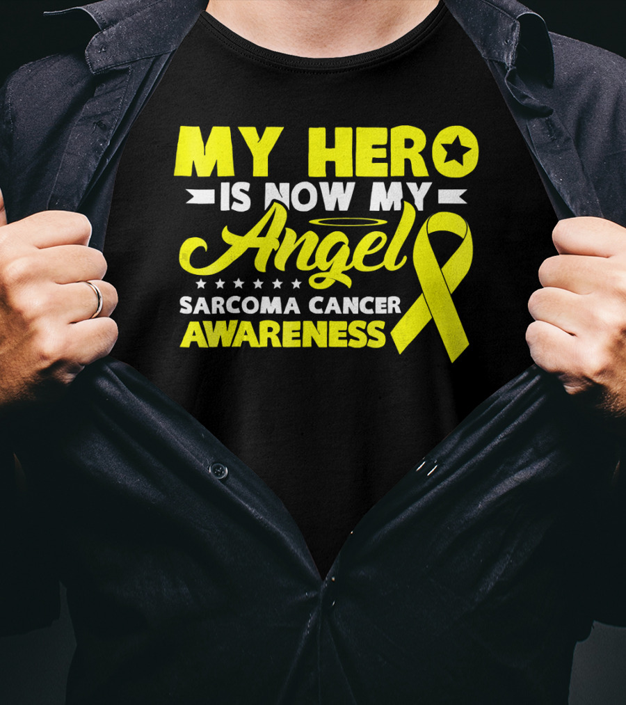 My Hero Is Now My Angel Sarcoma Cancer Awareness Yellow T-Shirt
