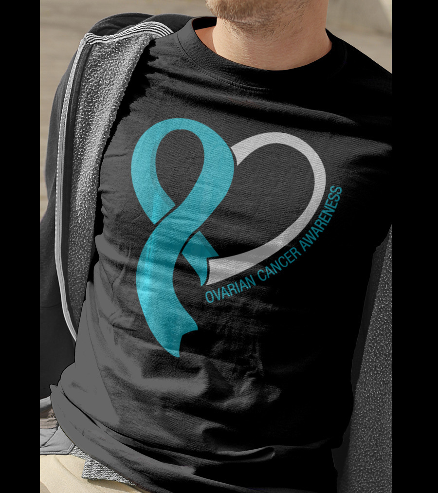 Ovarian Cancer Teal Heart Ribbon Awareness T-Shirt