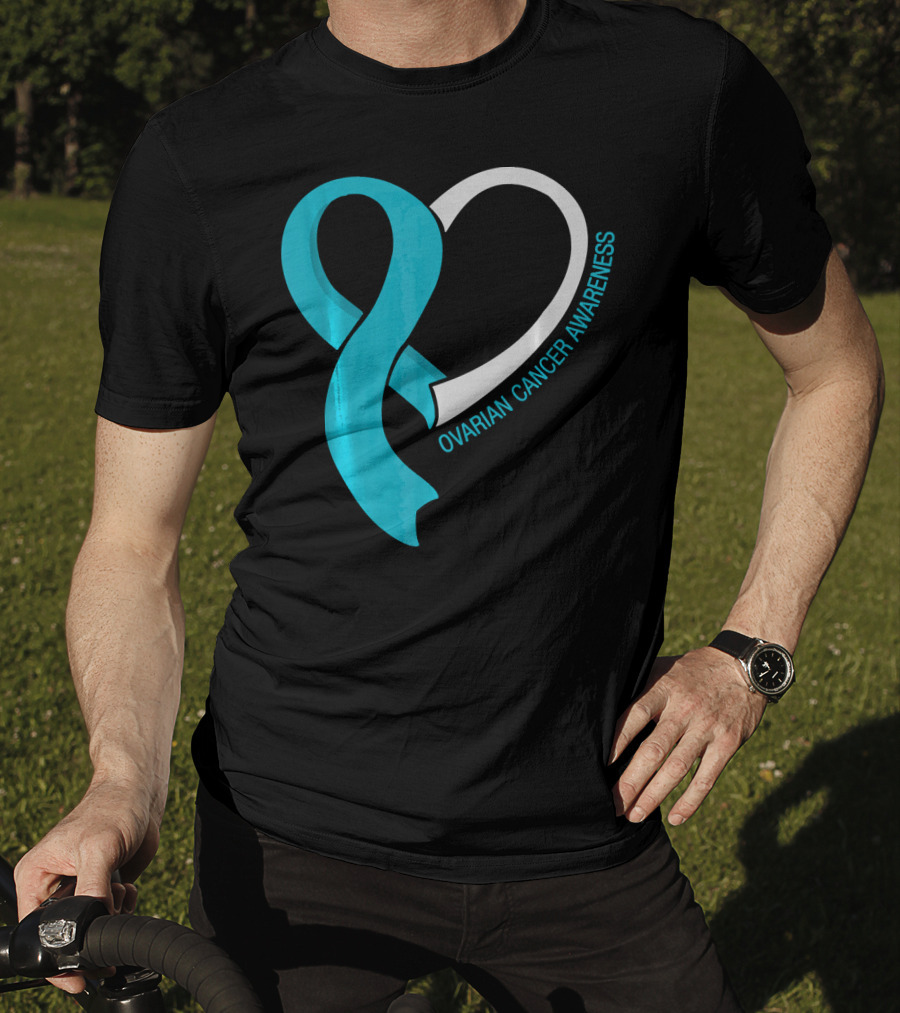 Ovarian Cancer Teal Heart Ribbon Awareness T-Shirt