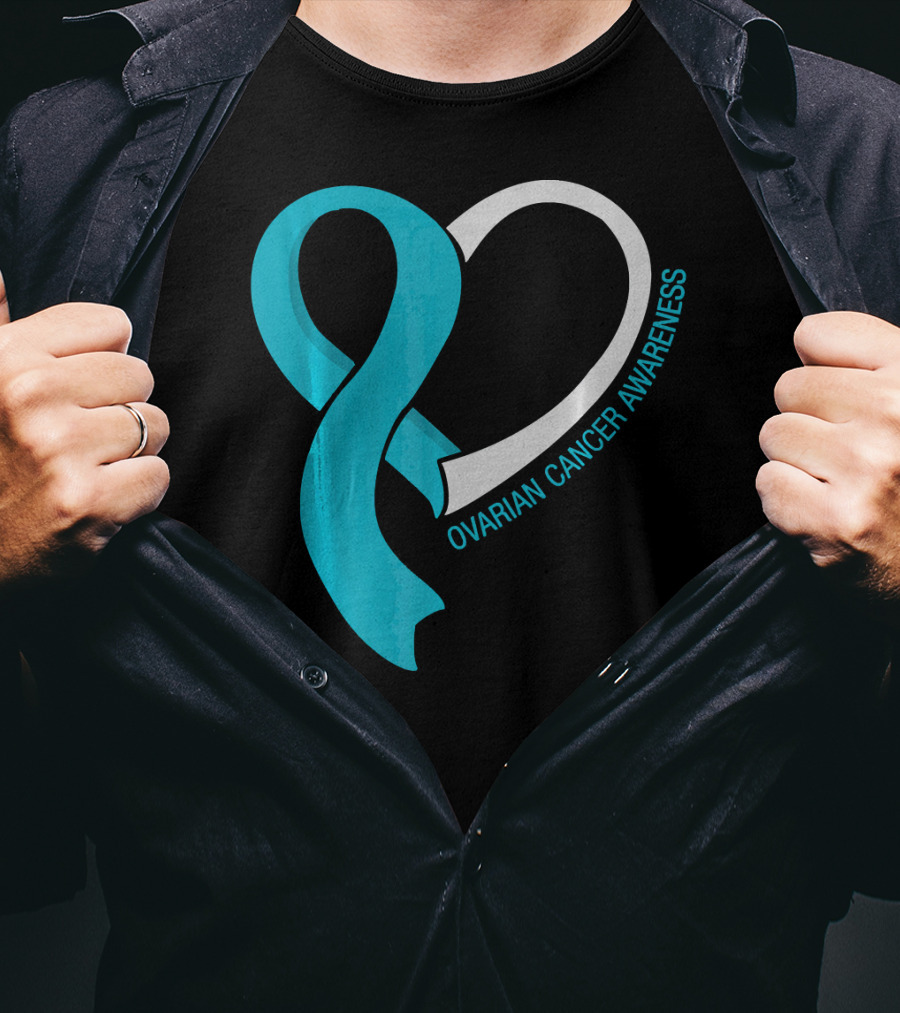 Ovarian Cancer Teal Heart Ribbon Awareness T-Shirt