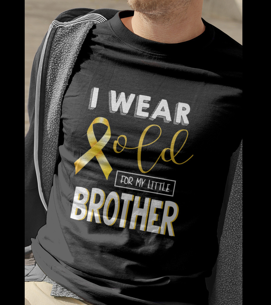 I Wear Gold For My Little Brother Childhood Cancer Awareness T-Shirt
