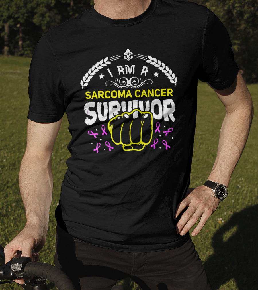 I Am A Sarcoma Cancer Survivor Fighting Spirit With Pink Ribbons T-Shirt
