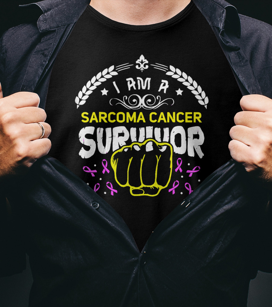 I Am A Sarcoma Cancer Survivor Fighting Spirit With Pink Ribbons T-Shirt
