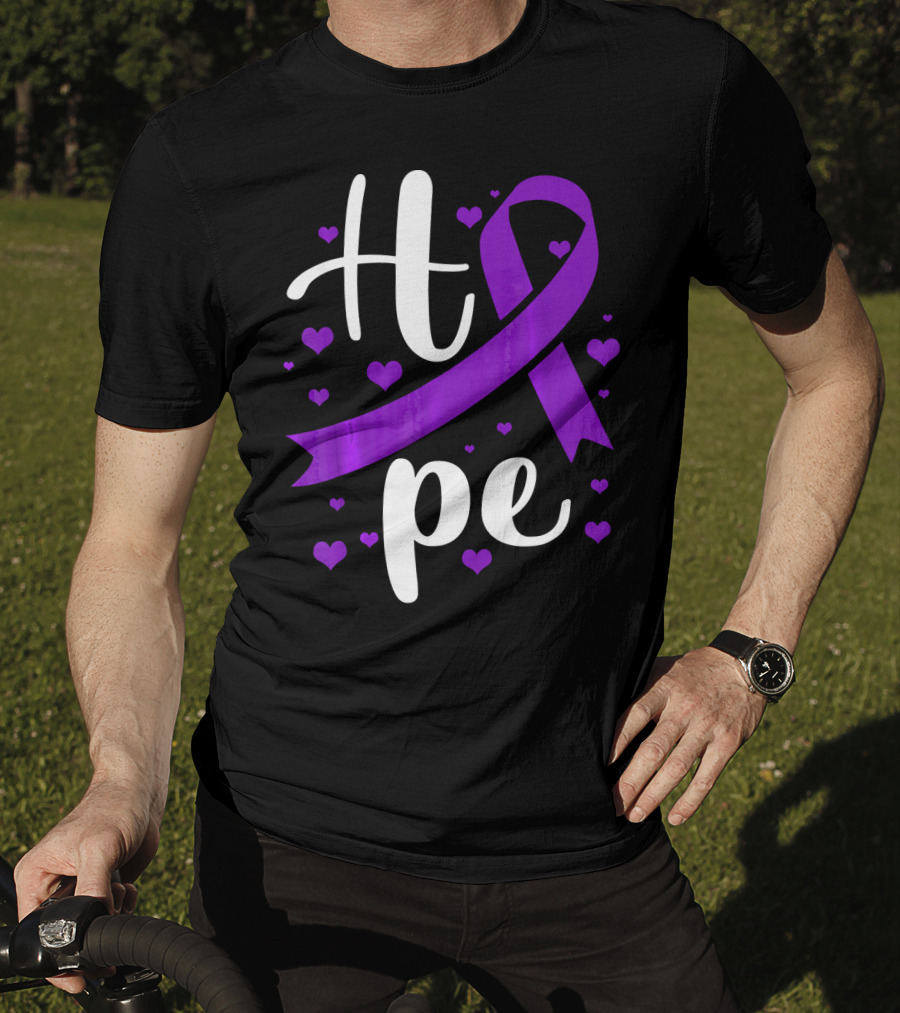Hope Pancreatic Cancer Awareness Women Purple Ribbon Hearts T-Shirt