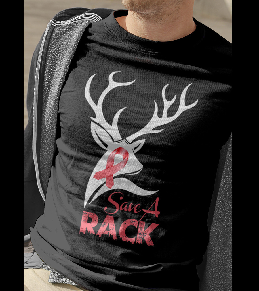 Save A Rack Breast Cancer Awareness Pink Ribbon Deer Antlers T-Shirt