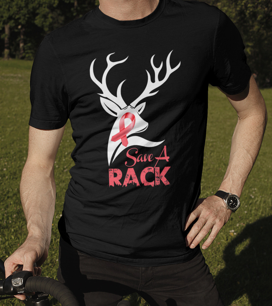 Save A Rack Breast Cancer Awareness Pink Ribbon Deer Antlers T-Shirt