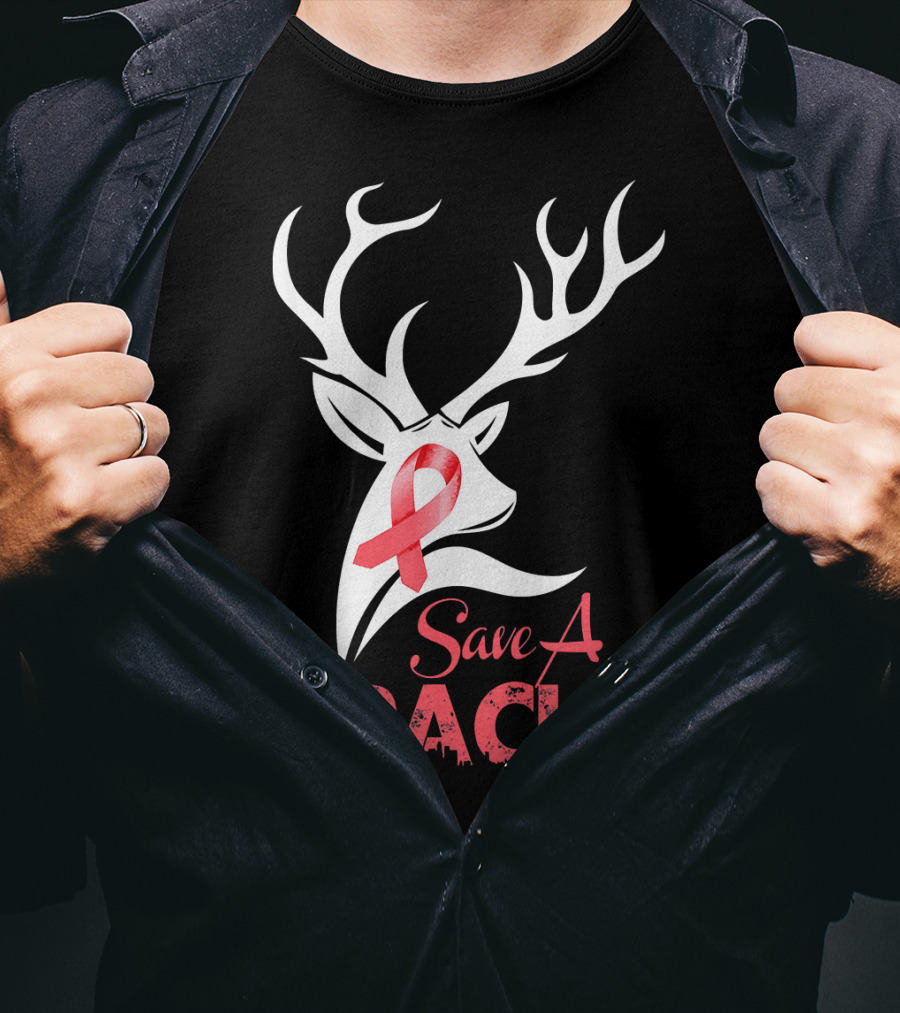 Save A Rack Breast Cancer Awareness Pink Ribbon Deer Antlers T-Shirt