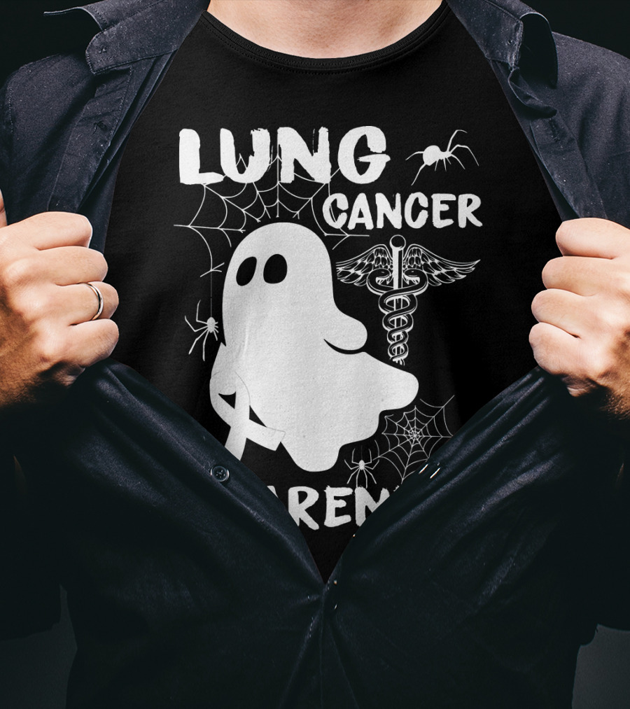 Lung Cancer Awareness Boo Ghost With Spider Webs And Spider T-Shirt