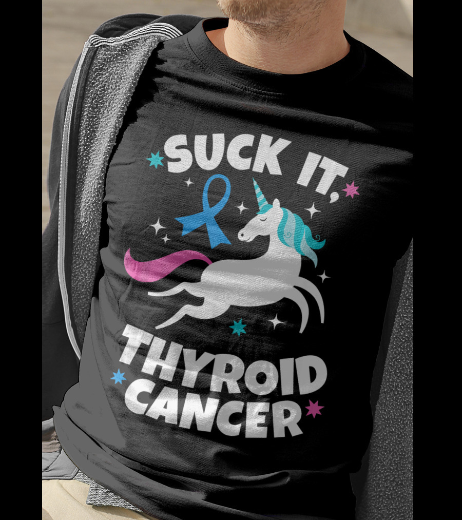 Suck It Thyroid Cancer Unicorn Blue T-Shirt