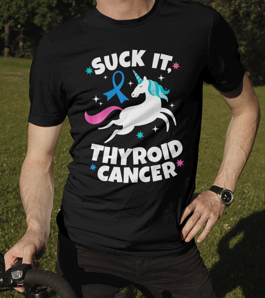 Suck It Thyroid Cancer Unicorn Blue T-Shirt