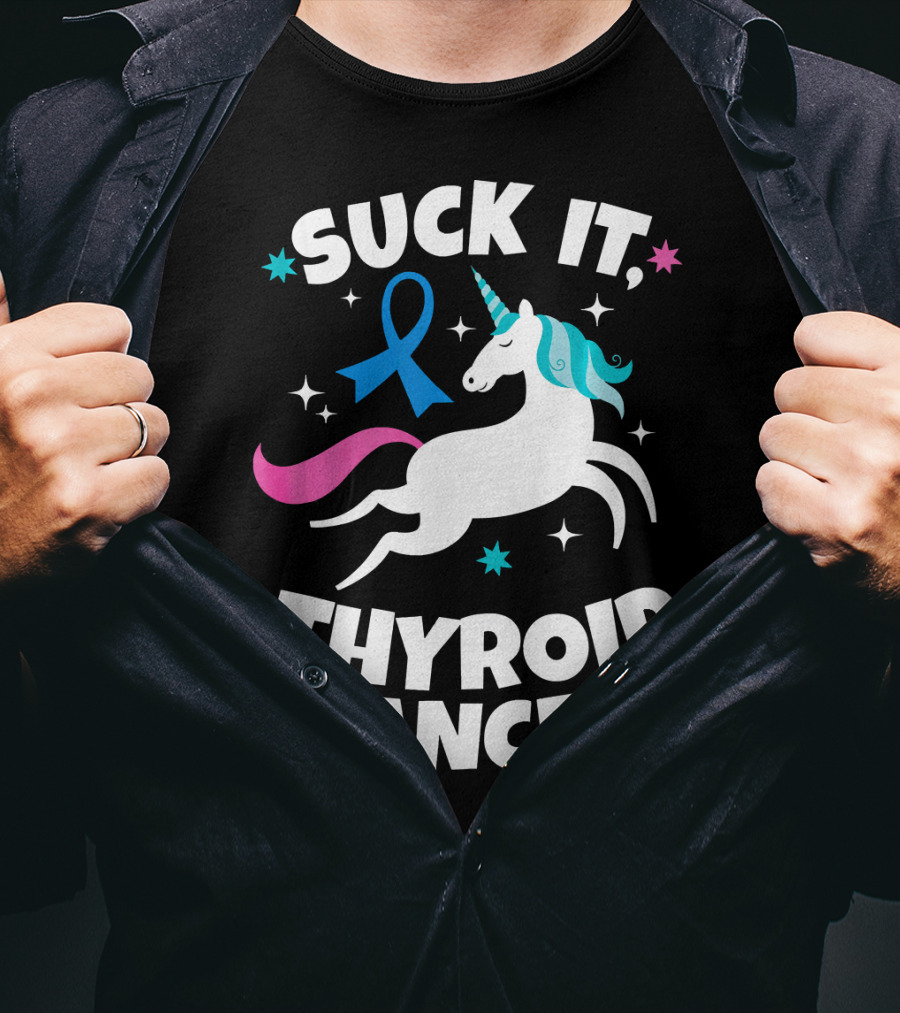 Suck It Thyroid Cancer Unicorn Blue T-Shirt