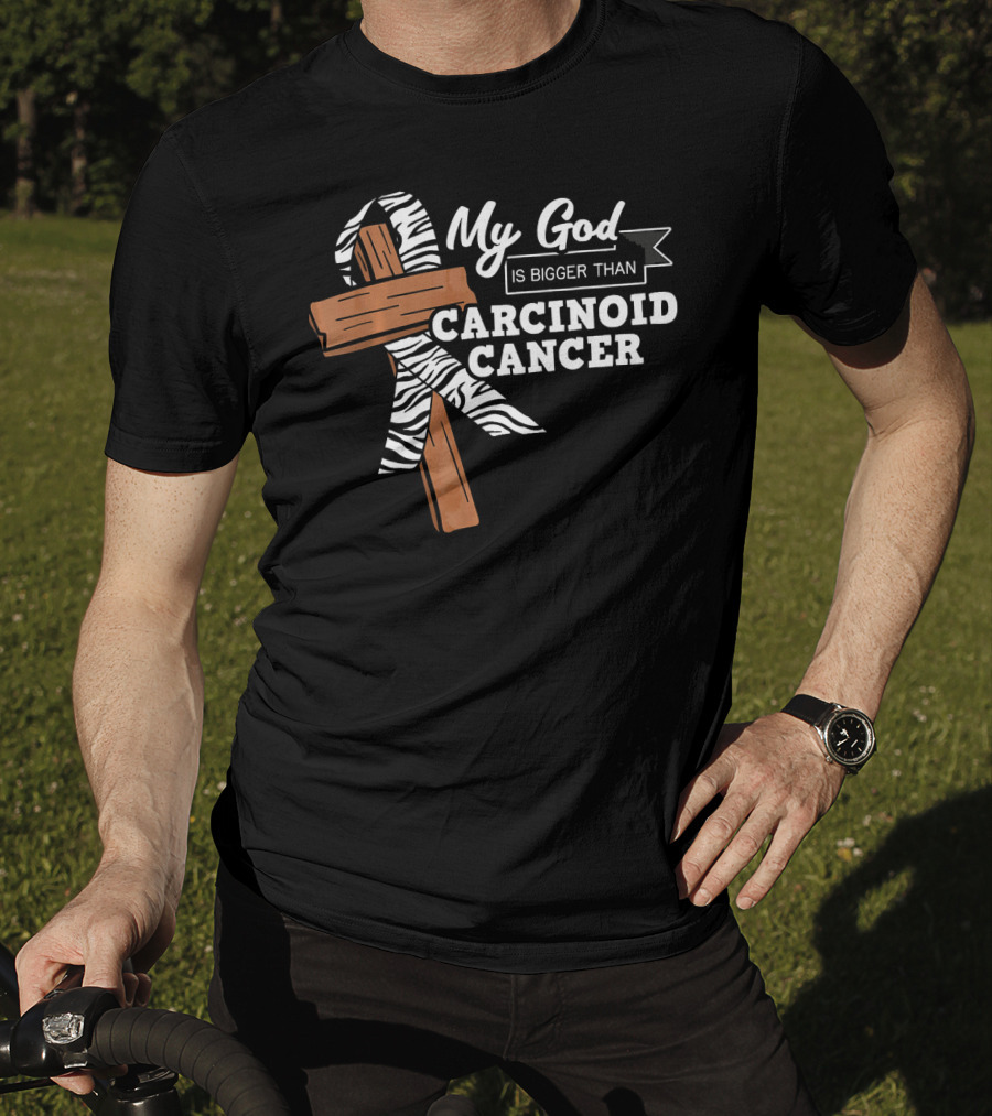 My God Is Bigger Than Carcinoid Cancer Ribbon Cross T-Shirt