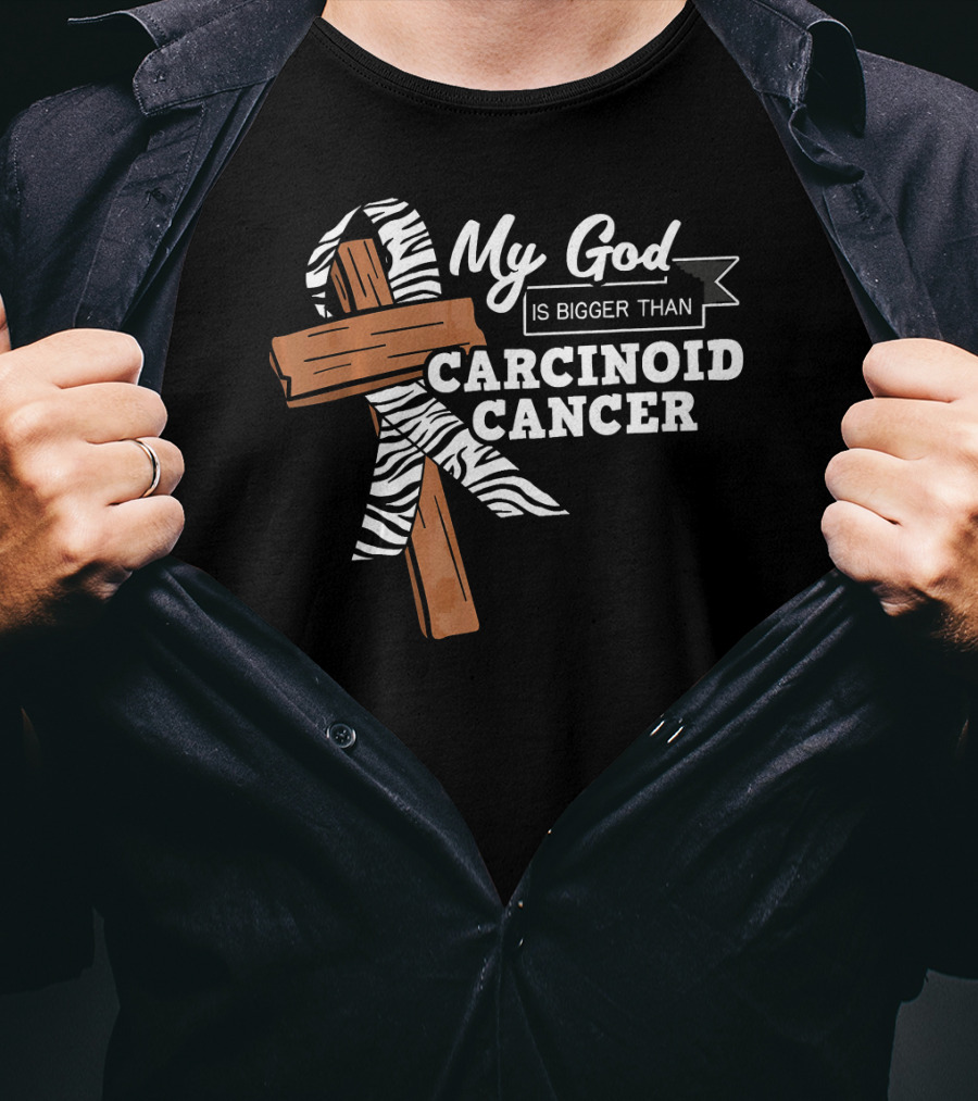 My God Is Bigger Than Carcinoid Cancer Ribbon Cross T-Shirt
