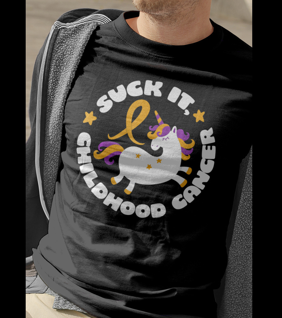 Suck It Childhood Cancer Unicorn Ribbon Fighter T-Shirt