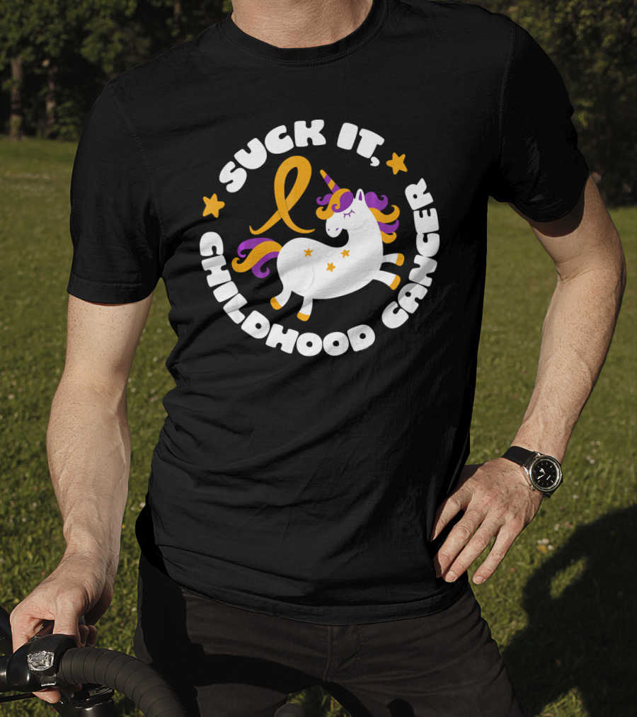 Suck It Childhood Cancer Unicorn Ribbon Fighter T-Shirt