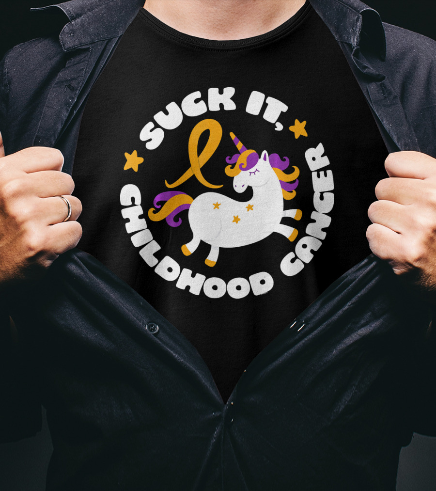 Suck It Childhood Cancer Unicorn Ribbon Fighter T-Shirt
