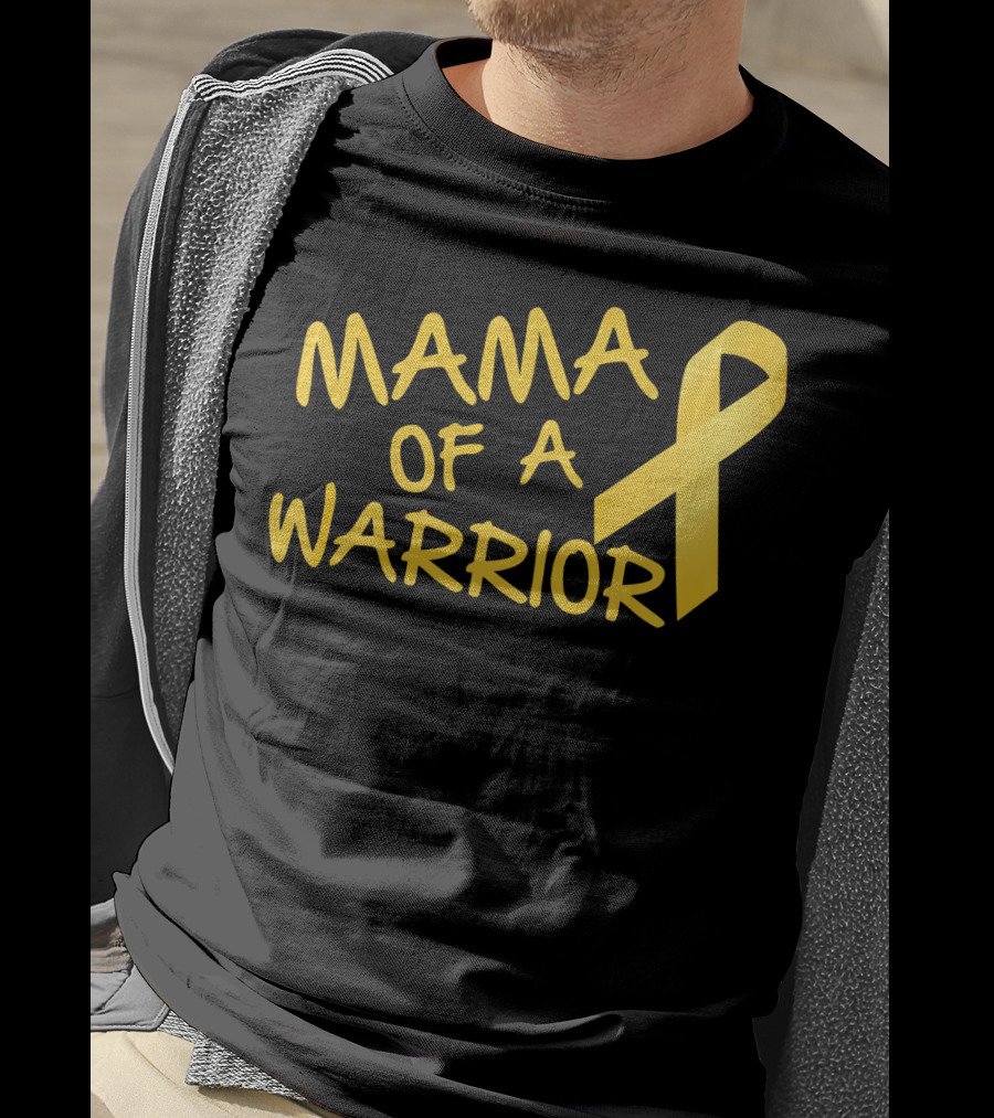 Mama Of A Warrior Yellow Ribbon Childhood Cancer Awareness T-Shirt