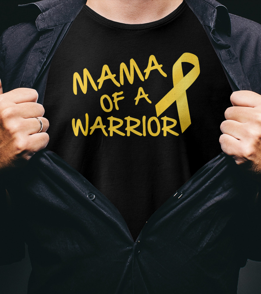 Mama Of A Warrior Yellow Ribbon Childhood Cancer Awareness T-Shirt