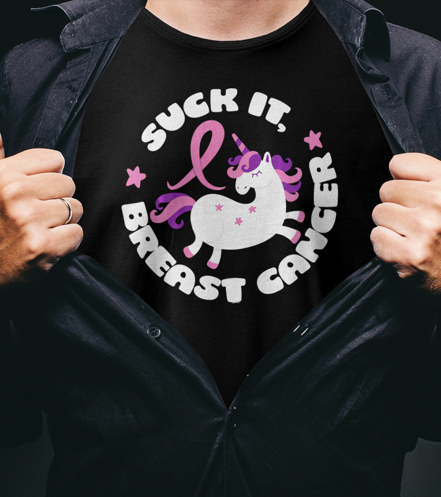 Suck It Breast Cancer Unicorn Pink T-Shirt