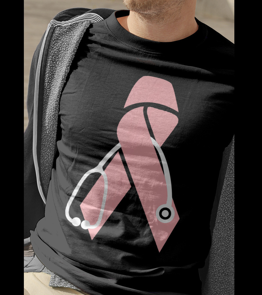Nurse Doctor Family Friend Brea Pink Ribbon Stethoscope T-Shirt