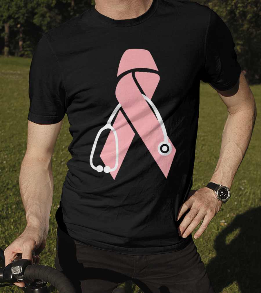 Nurse Doctor Family Friend Brea Pink Ribbon Stethoscope T-Shirt