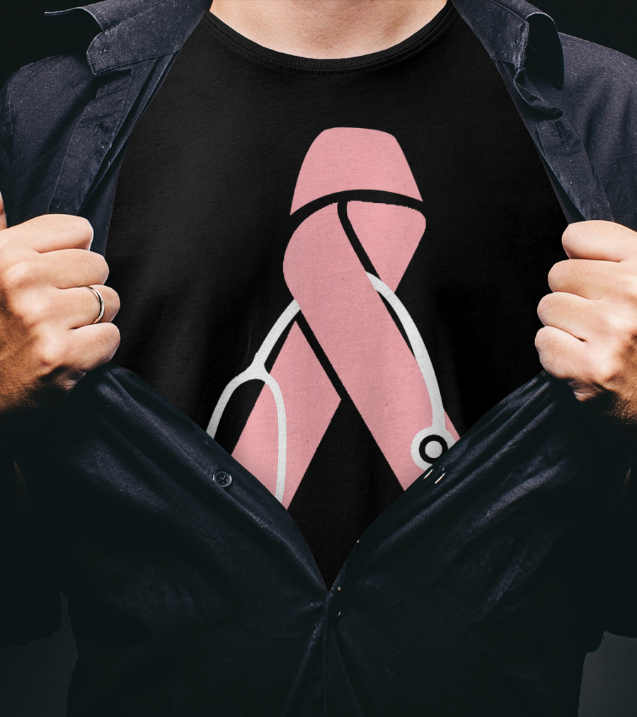 Nurse Doctor Family Friend Brea Pink Ribbon Stethoscope T-Shirt