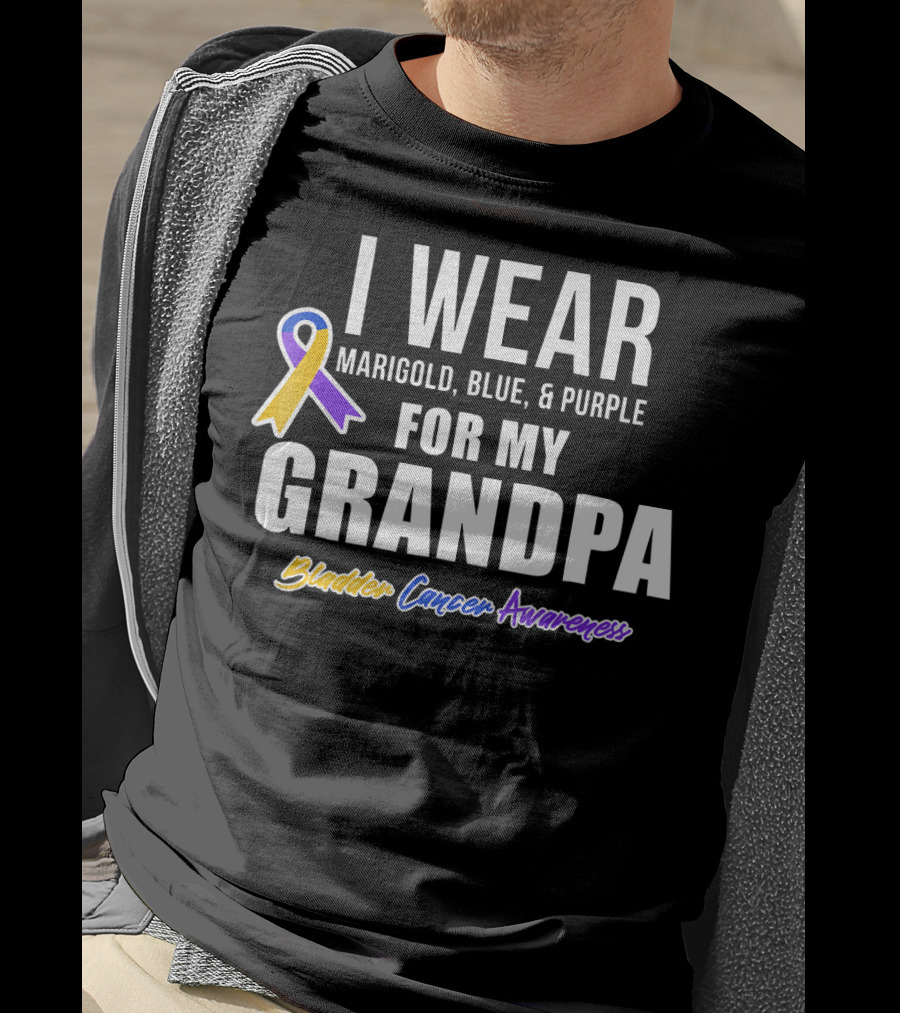 I Wear Marigold Blue And Purple For My Grandpa Bladder Cancer Awareness T-Shirt