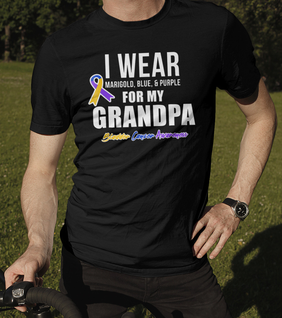 I Wear Marigold Blue And Purple For My Grandpa Bladder Cancer Awareness T-Shirt