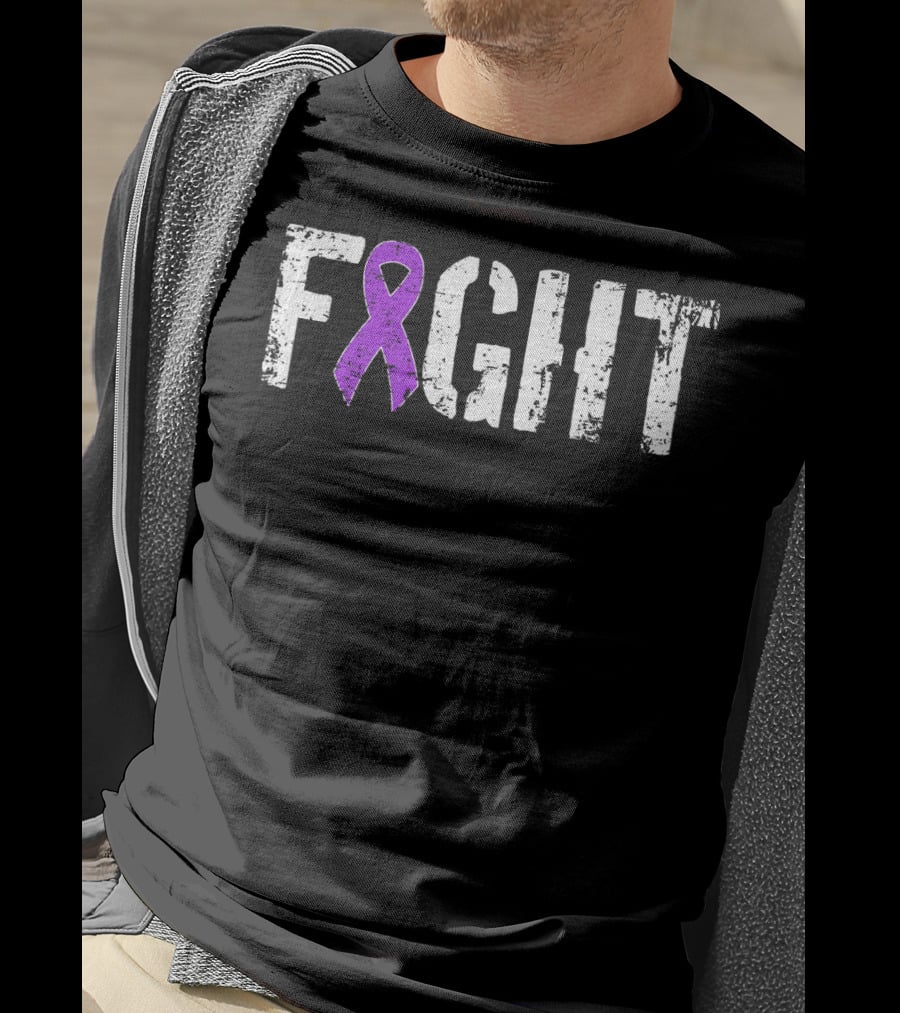 FIGHT Pancreatic Cancer Military Style Purple Ribbon Awareness T-Shirt
