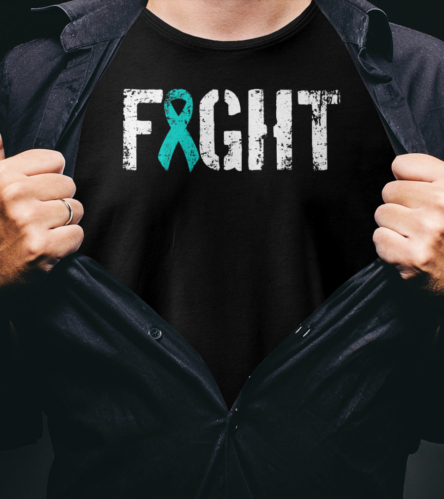 Fight Ovarian Cancer Teal Ribbon Combat T-Shirt