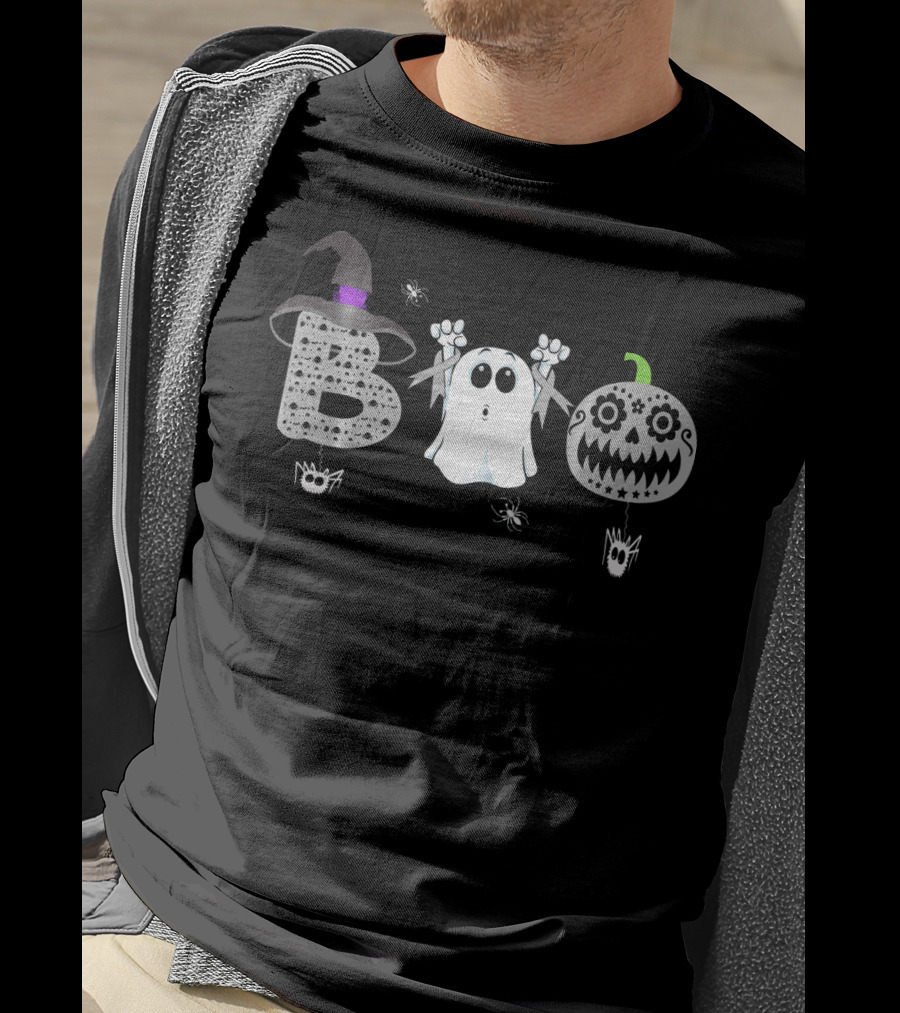 Boo Ghost Witch Hat Sugar Skull Brain Cancer Awareness T-Shirt