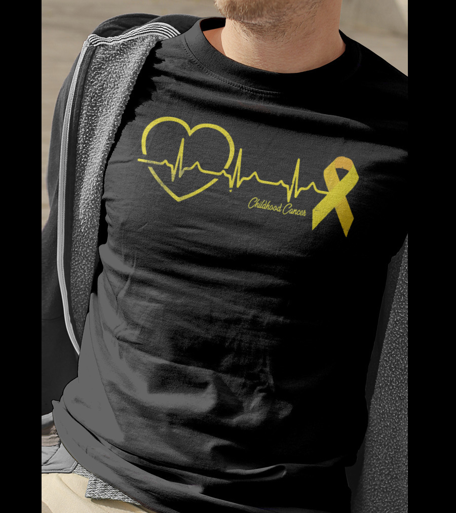 Childhood Cancer Awareness Heartbeat Yellow T-Shirt