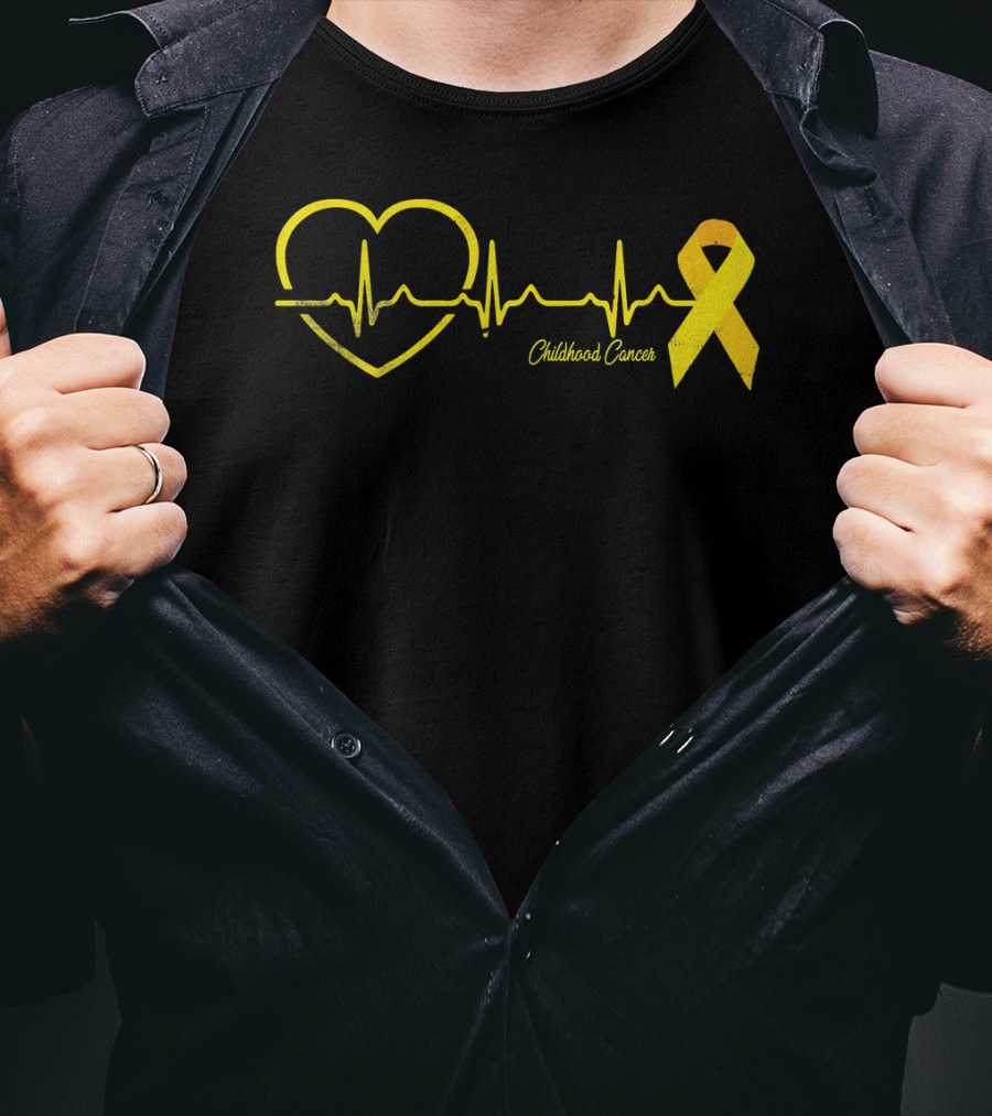 Childhood Cancer Awareness Heartbeat Yellow T-Shirt