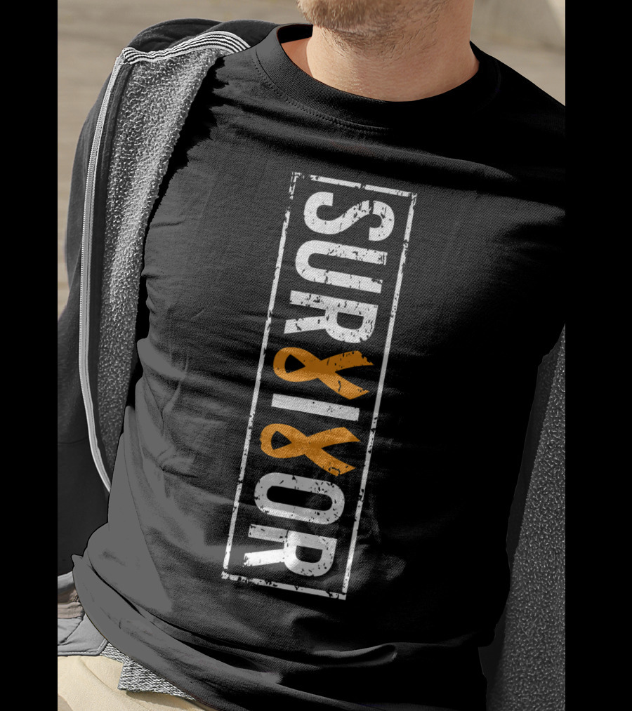 Leukemia Survivor Vertical Orange Ribbon Cancer T-Shirt