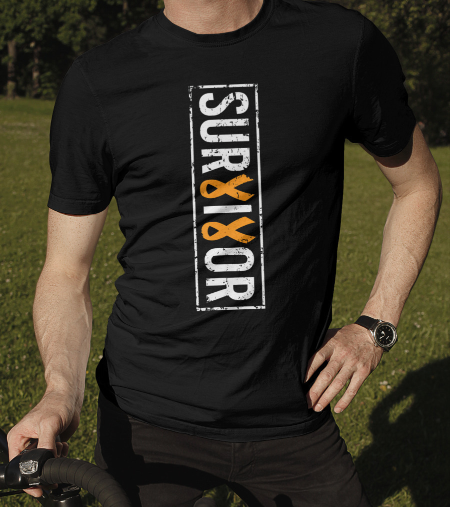 Leukemia Survivor Vertical Orange Ribbon Cancer T-Shirt