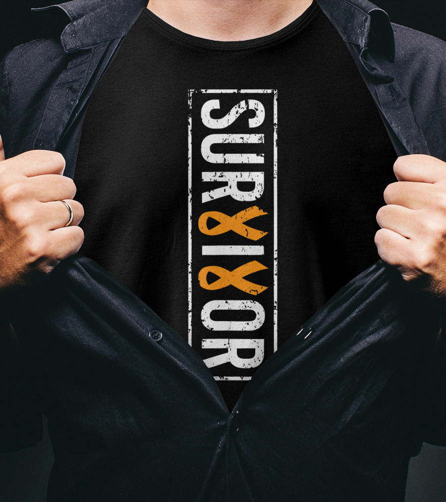 Leukemia Survivor Vertical Orange Ribbon Cancer T-Shirt