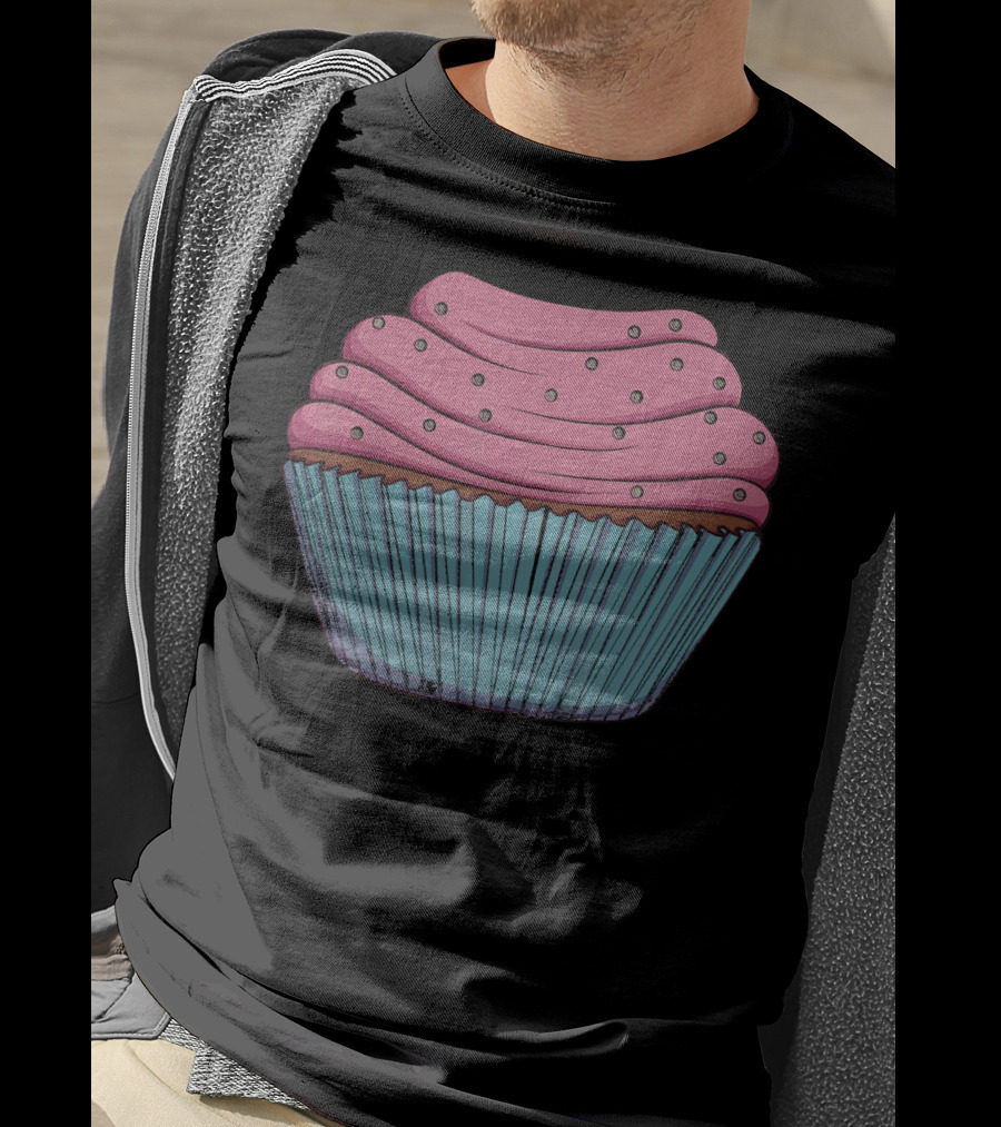 Cupcake Pink Swirled Icing Blue Wrapper T-Shirt