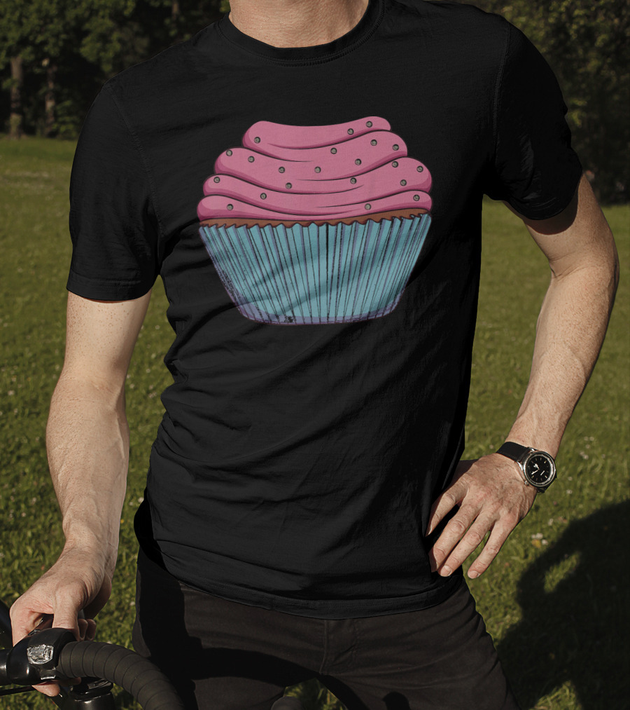 Cupcake Pink Swirled Icing Blue Wrapper T-Shirt